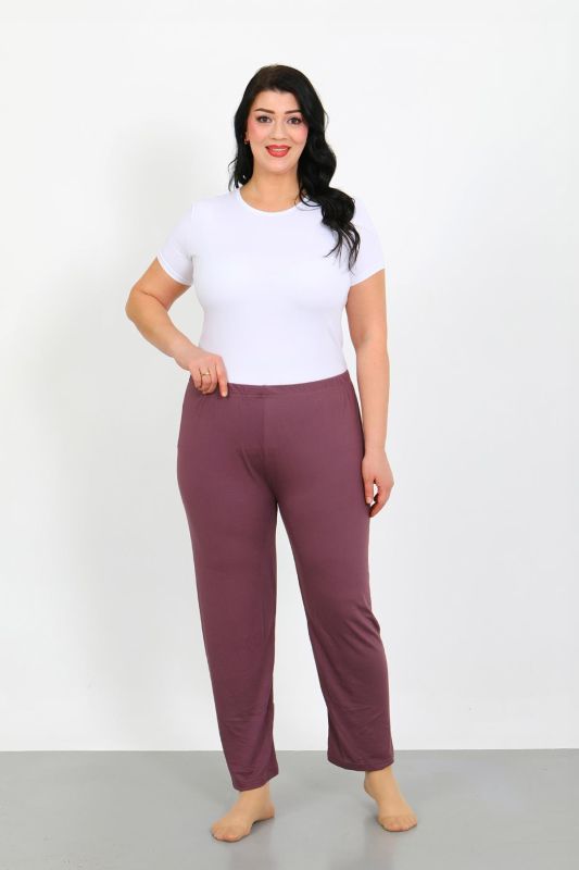 Moda Çizgi Kadın Büyük Beden Mürdüm Tek Alt Pijama 27555 - 1