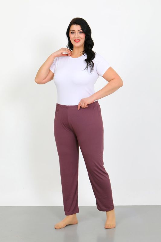 Moda Çizgi Kadın Büyük Beden Mürdüm Tek Alt Pijama 27555 - 2