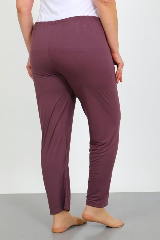 Moda Çizgi Kadın Büyük Beden Mürdüm Tek Alt Pijama 27555 - 4