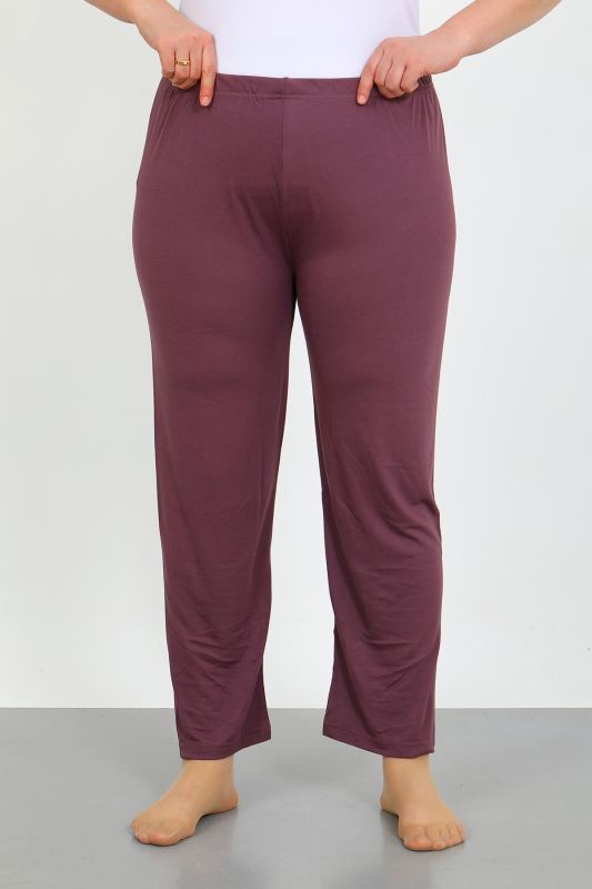 Moda Çizgi Kadın Büyük Beden Mürdüm Tek Alt Pijama 27555 - 5