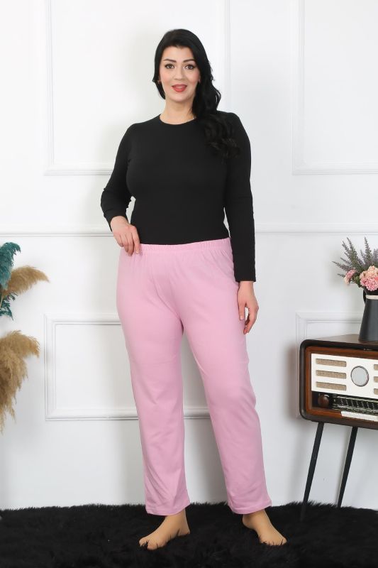 Moda Çizgi Kadın Büyük Beden Pembe Tek Alt Pijama 27505 - 1