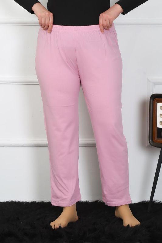 Moda Çizgi Kadın Büyük Beden Pembe Tek Alt Pijama 27505 - 3