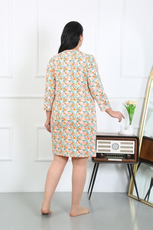 Moda Çizgi Kadın Büyük Beden Penye Gecelik Ev Elbisesi Krem 12507 - 4