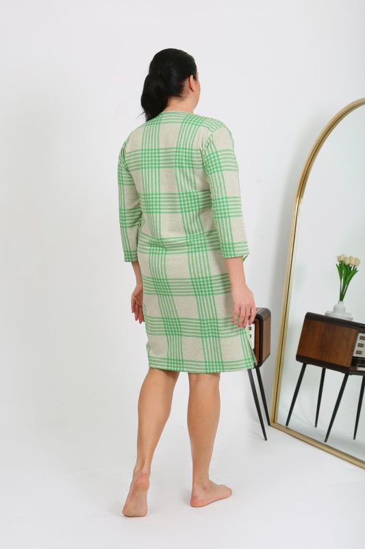 Moda Çizgi Kadın Büyük Beden Penye Gecelik Ev Elbisesi Yeşil 12508 - 4