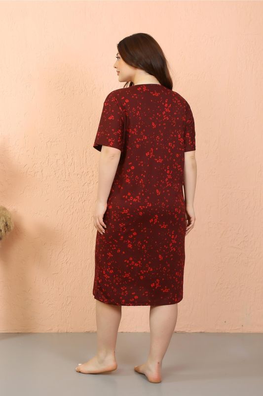 Moda Çizgi Kadın Büyük Beden Penye Kısa Kol Bordo Gecelik 12503 - 6