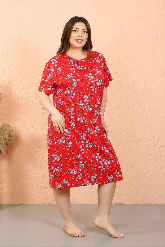 Moda Çizgi Kadın Büyük Beden Penye Kısa Kol Gecelik 12505 - 5