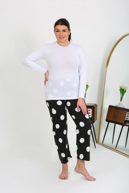 Moda Çizgi Kadın Büyük Beden Tek Alt Pijama Siyah 27553 - 1