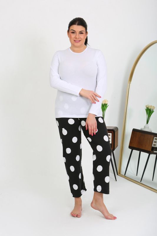 Moda Çizgi Kadın Büyük Beden Tek Alt Pijama Siyah 27553 - 4