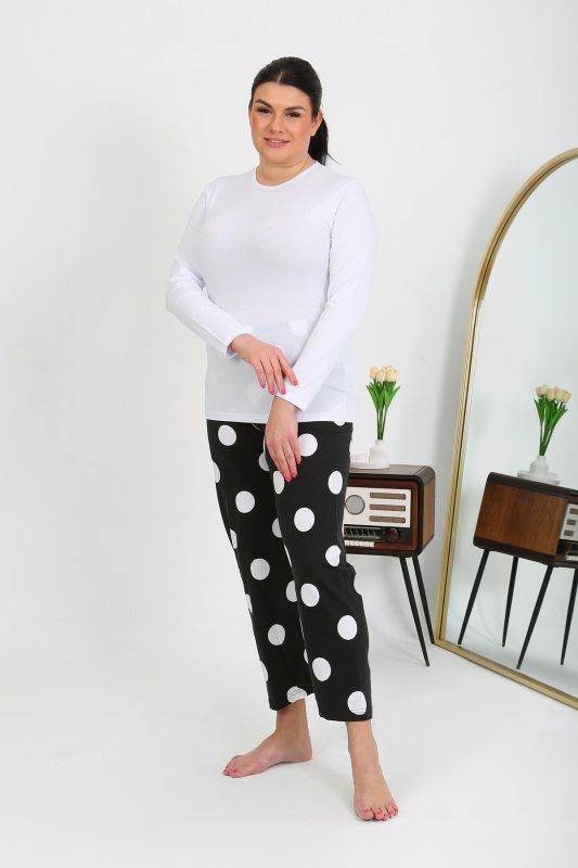Moda Çizgi Kadın Büyük Beden Tek Alt Pijama Siyah 27553 - 5
