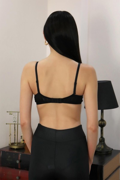 Moda Çizgi Kadın Destekli Balenli Önden Açılır Dekolteli Sütyen 2406 Siyah - Thumbnail