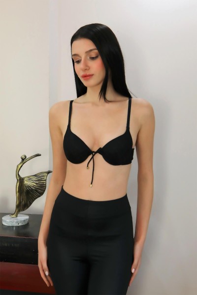 Moda Çizgi Kadın Destekli Balenli Önden Açılır Dekolteli Sütyen 2406 Siyah - Thumbnail