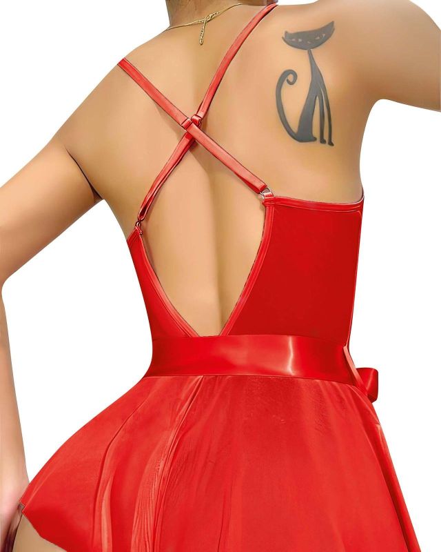 Moda Çizgi Kadın Fantezi Babydoll Dantel Gecelik T001 Kırmızı - 2