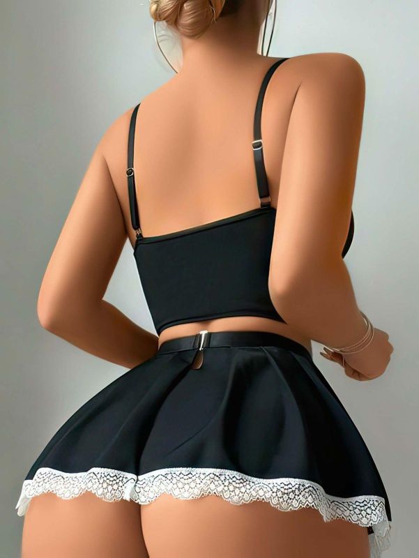 Moda Çizgi Kadın Fantezi Hizmetci Kostüm Takım Siyah K1003 - 2