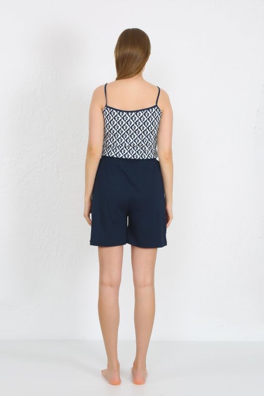 Moda Çizgi Kadın İp Askılı Pamuk Penye Şortlu Takım Lacivert 3621 - 4