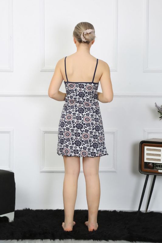 Moda Çizgi Kadın İp Askılı Penye Kısa Gecelik 11308 - 8