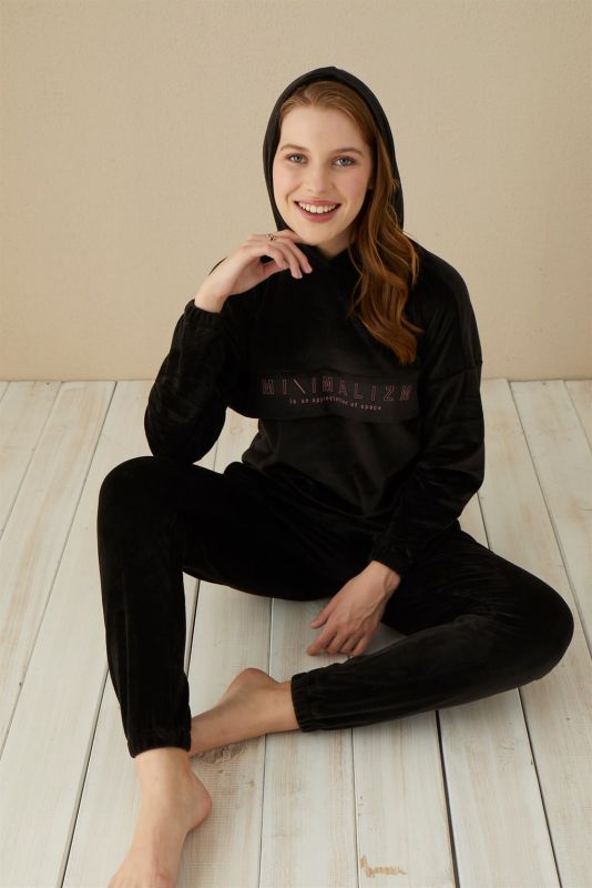 Moda Çizgi Kadın Kadife Pijama Takım 9049 - 2