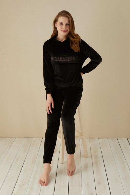 Moda Çizgi Kadın Kadife Pijama Takım 9049 - 3
