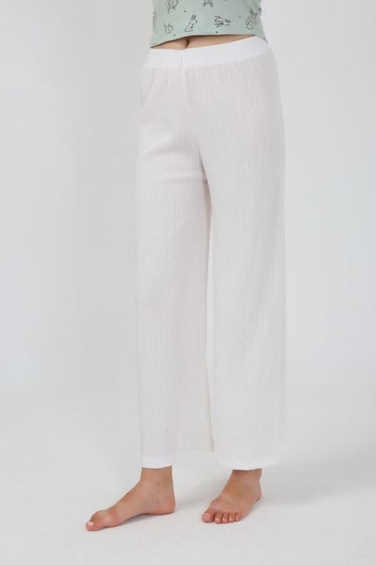Moda Çizgi Kadın Kalın Askılı Body Bol Paça Pantolon 2`li Takım Beyaz 4219 - 7