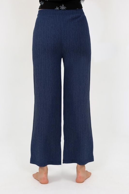 Moda Çizgi Kadın Kalın Askılı Body Bol Paça Pantolon 2`li Takım Siyah 4221 - 5