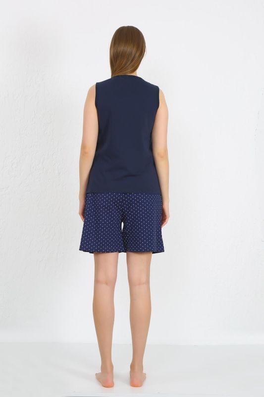 Moda Çizgi Kadın Kalın Askılı Cepli Şortlu Takım Lacivert 3617 - 4