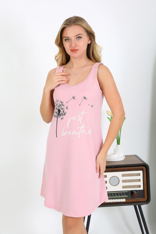 Moda Çizgi Kadın Kalın Askılı Penye Gecelik Pembe 1777 - 1