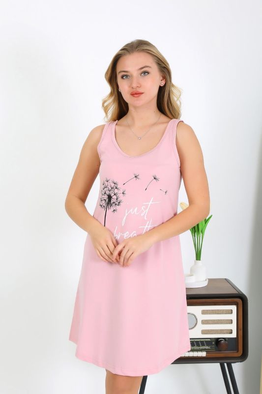 Moda Çizgi Kadın Kalın Askılı Penye Gecelik Pembe 1777 - 7