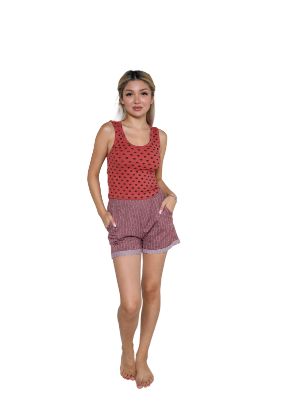 Moda Çizgi Kadın Kalın Askılı Şortlu Pijama Takım 3630 - 1