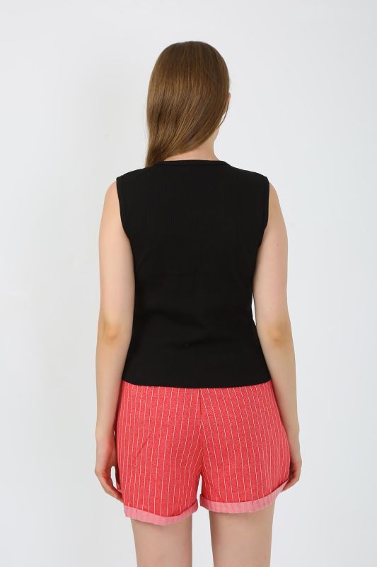Moda Çizgi Kadın Kalın Askılı Şortlu Pijama Takım Siyah 3632 - 6