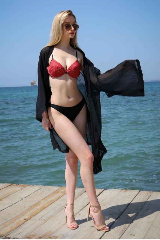 Moda Çizgi Kadın Kimono Pareo Plaj Elbisesi Siyah 38040 - 5