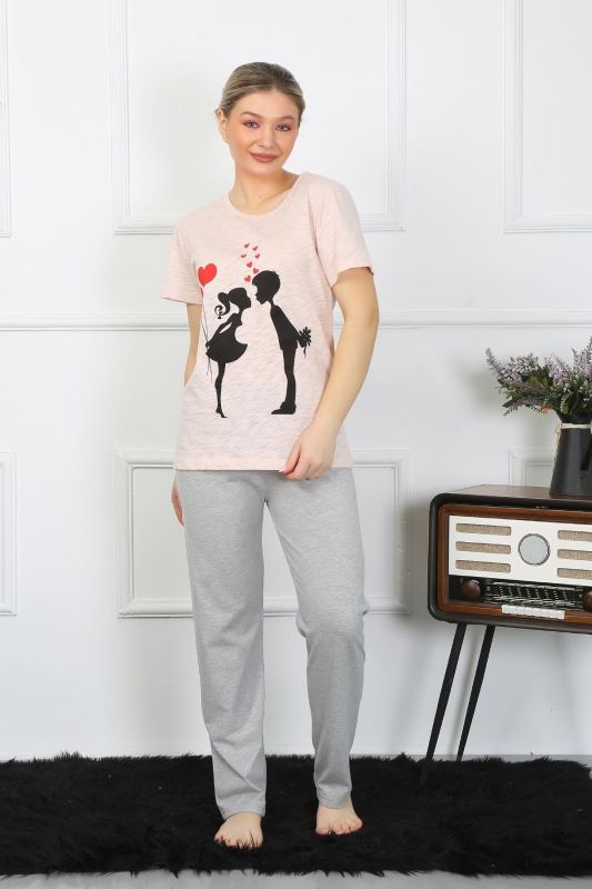 Moda Çizgi Kadın Kısa Kol Penye Pijama Takım 4207 - 1