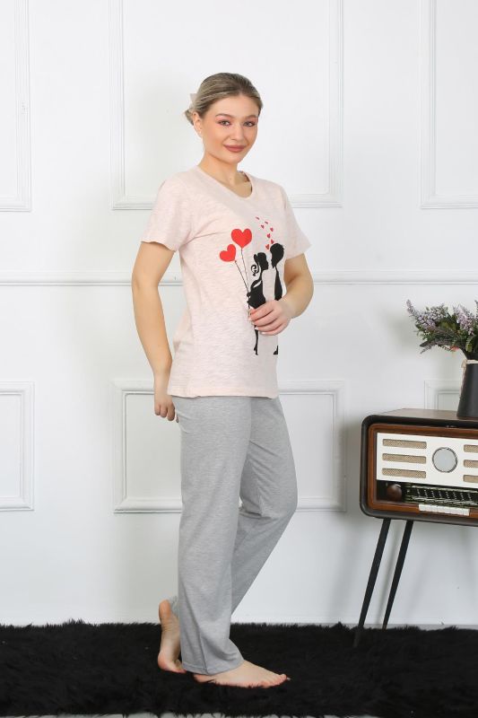 Moda Çizgi Kadın Kısa Kol Penye Pijama Takım 4207 - 2