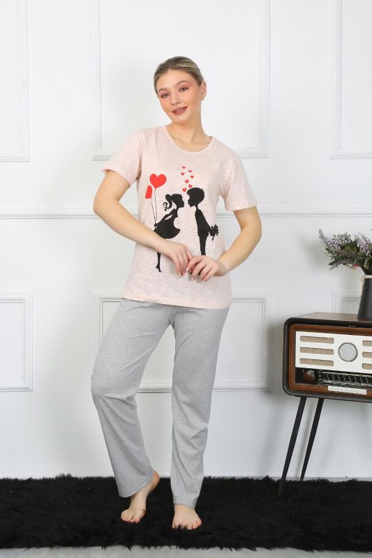 Moda Çizgi Kadın Kısa Kol Penye Pijama Takım 4207 - 4