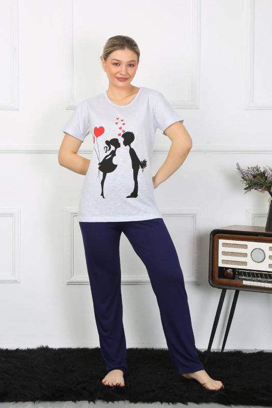 Moda Çizgi Kadın Kısa Kol Penye Pİjama Takımı 4208 - 1
