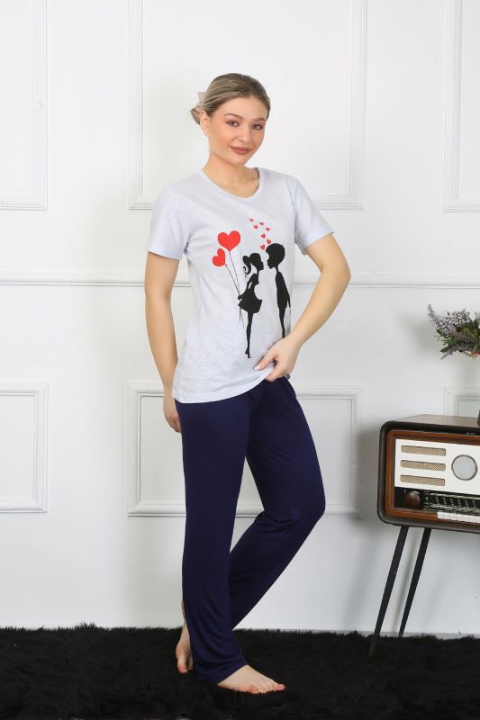 Moda Çizgi Kadın Kısa Kol Penye Pİjama Takımı 4208 - 2