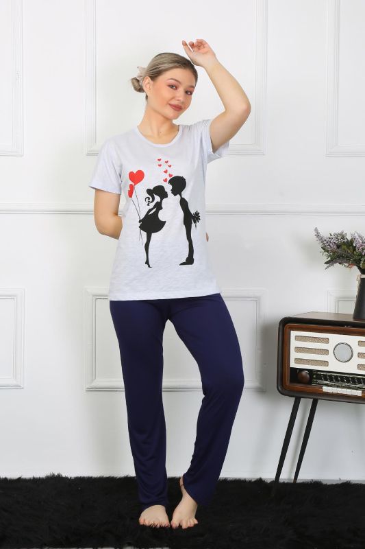 Moda Çizgi Kadın Kısa Kol Penye Pİjama Takımı 4208 - 6