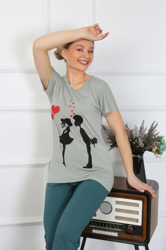 Moda Çizgi Kadın Kısa Kol Penye Pijama Takımı 4210 - 1