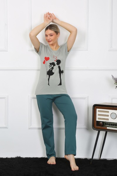Moda Çizgi Kadın Kısa Kol Penye Pijama Takımı 4210 - Thumbnail