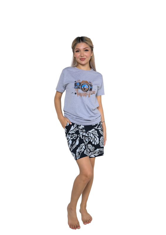 Moda Çizgi Kadın Kısa Kol Şortlu Pijama Takım 3626 - 1