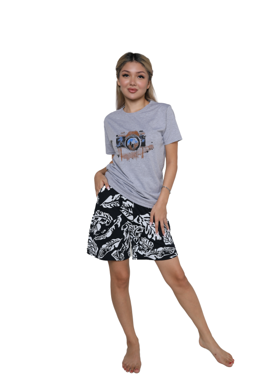 Moda Çizgi Kadın Kısa Kol Şortlu Pijama Takım 3626 - 2