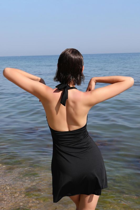 Moda Çizgi Kadın Likralı Şortlu Fiyonklu Elbise Mayo Kırmızı 37021 - 8