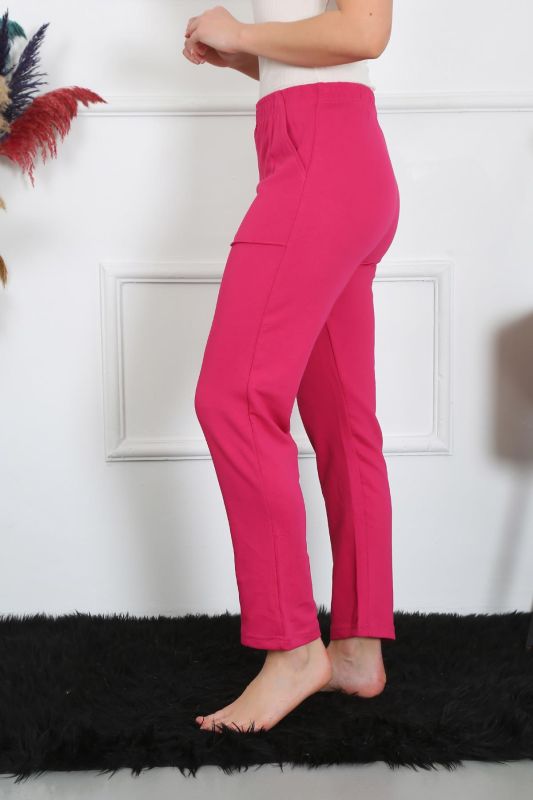 Moda Çizgi Kadın Pamuk Cepli 3 İplik Alt Eşofman Fuşya 27510 - 3