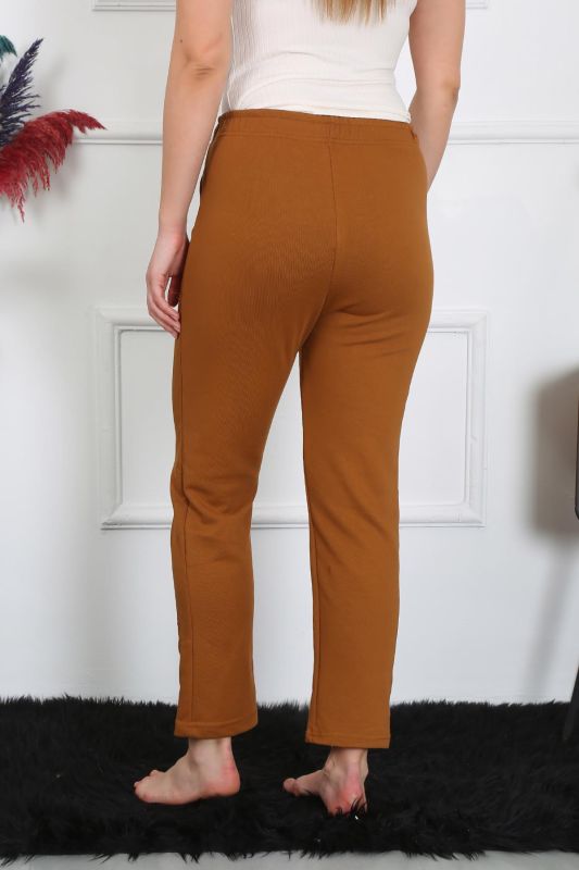 Moda Çizgi Kadın Pamuk Cepli 3 İplik Alt Eşofman Kahve 27510 - 4