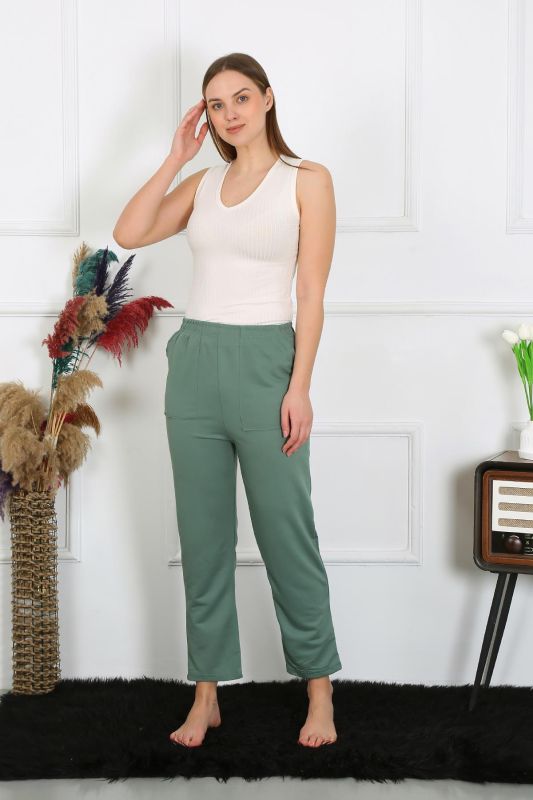 Moda Çizgi Kadın Pamuk Cepli 3 İplik Alt Eşofman Yeşil 27510 - 5