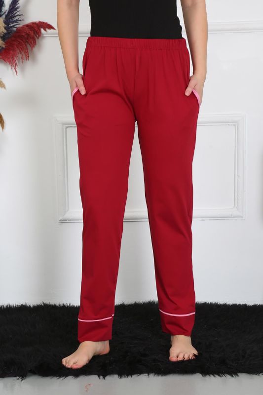 Moda Çizgi Kadın Pamuk Penye Cepli Tek Alt Pijama Bordo 27512 - 2