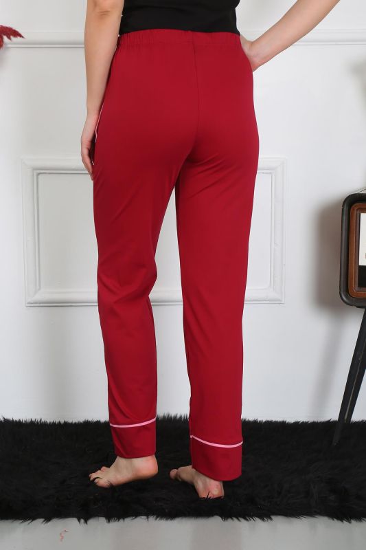 Moda Çizgi Kadın Pamuk Penye Cepli Tek Alt Pijama Bordo 27512 - 3