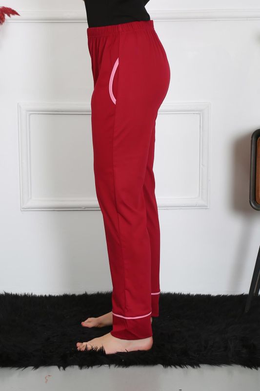 Moda Çizgi Kadın Pamuk Penye Cepli Tek Alt Pijama Bordo 27512 - 4