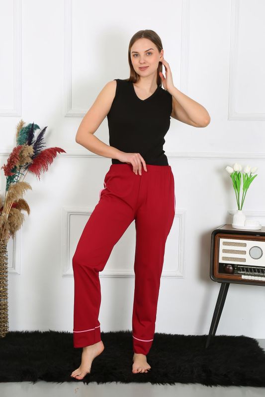 Moda Çizgi Kadın Pamuk Penye Cepli Tek Alt Pijama Bordo 27512 - 5