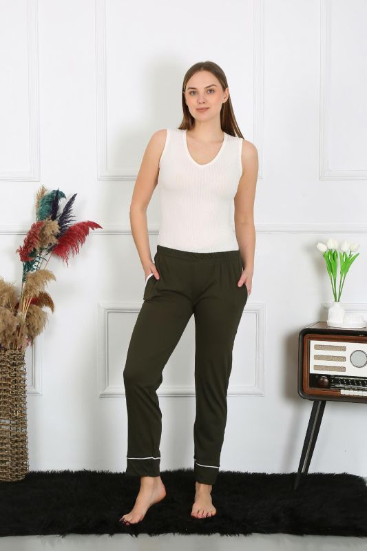 Moda Çizgi Kadın Pamuk Penye Cepli Tek Alt Pijama Haki 27512 - 1