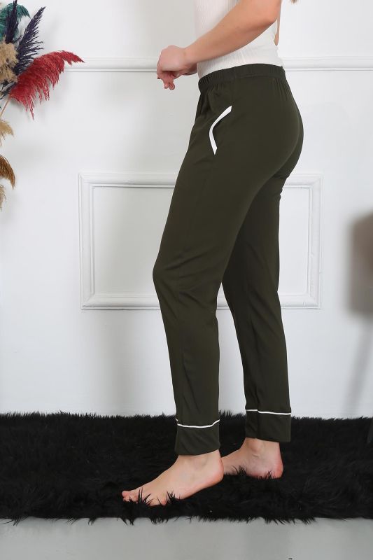 Moda Çizgi Kadın Pamuk Penye Cepli Tek Alt Pijama Haki 27512 - 4
