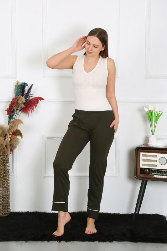 Moda Çizgi Kadın Pamuk Penye Cepli Tek Alt Pijama Haki 27512 - 5